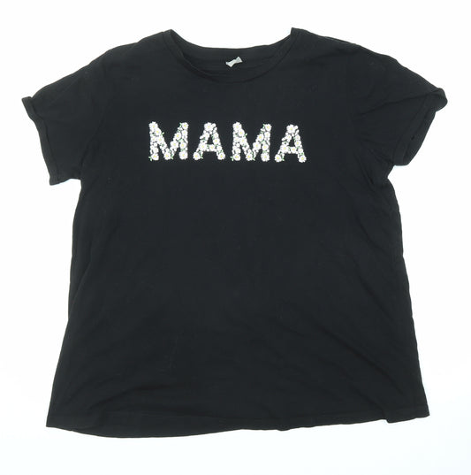 ASOS Womens Black Cotton Basic T-Shirt Size 16 Round Neck - Mama
