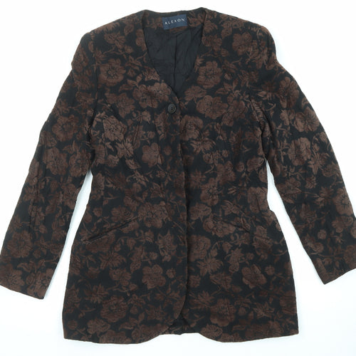 Alexon Womens Black Floral Jacket Size 12 Button