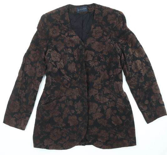Alexon Womens Black Floral Jacket Size 12 Button