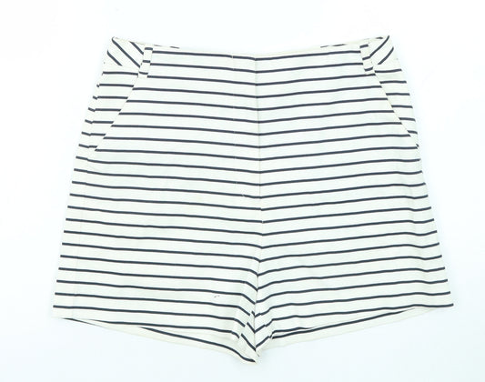 Zara Womens Ivory Striped Cotton Sailor Shorts Size M L3 in Regular Zip