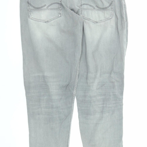 JACK & JONES Mens Grey Cotton Tapered Jeans Size 34 in L32 in Slim Zip