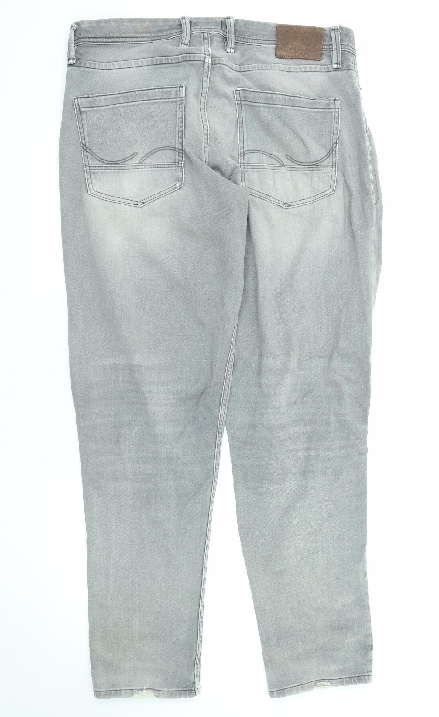 JACK & JONES Mens Grey Cotton Tapered Jeans Size 34 in L32 in Slim Zip