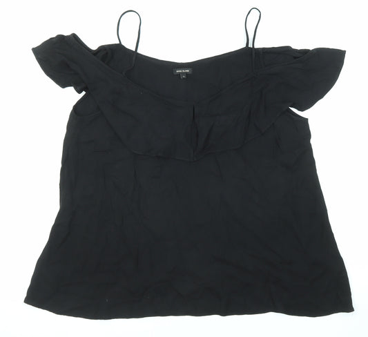 River Island Womens Black Viscose Basic Blouse Size 12 Round Neck - Cold Shoulder