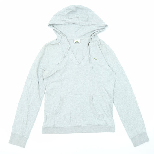 Lacoste Womens Grey Cotton Pullover Hoodie Size 8 Pullover