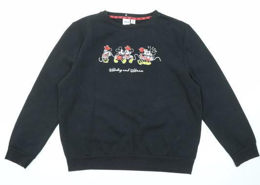 Disney Womens Black Polyester Pullover Sweatshirt Size 14 Pullover - Mickey Minnie Mouse