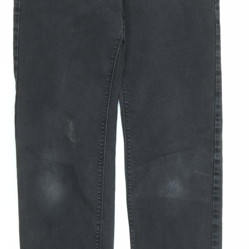 Marks and Spencer Mens Black Cotton Straight Jeans Size 32 in L32 in Regular Zip