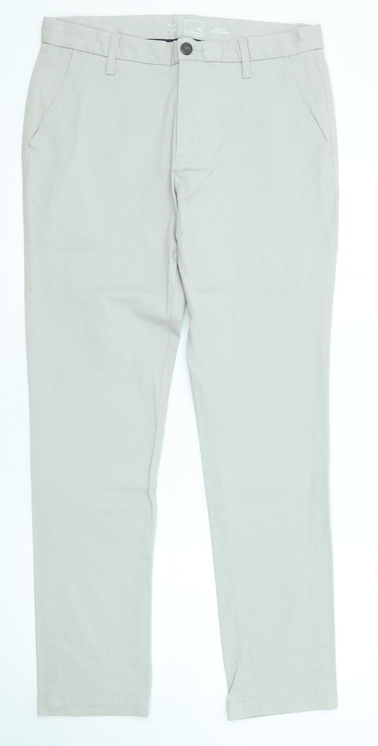 Meraki Mens Grey Cotton Chino Trousers Size 34 in L32 in Regular Zip