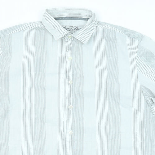NEXT Mens Grey Striped Polyester Button-Up Size L Collared Button