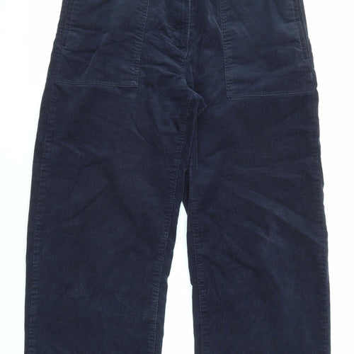 Per Una Womens Blue Cotton Cropped Trousers Size 12 L22 in Regular Zip