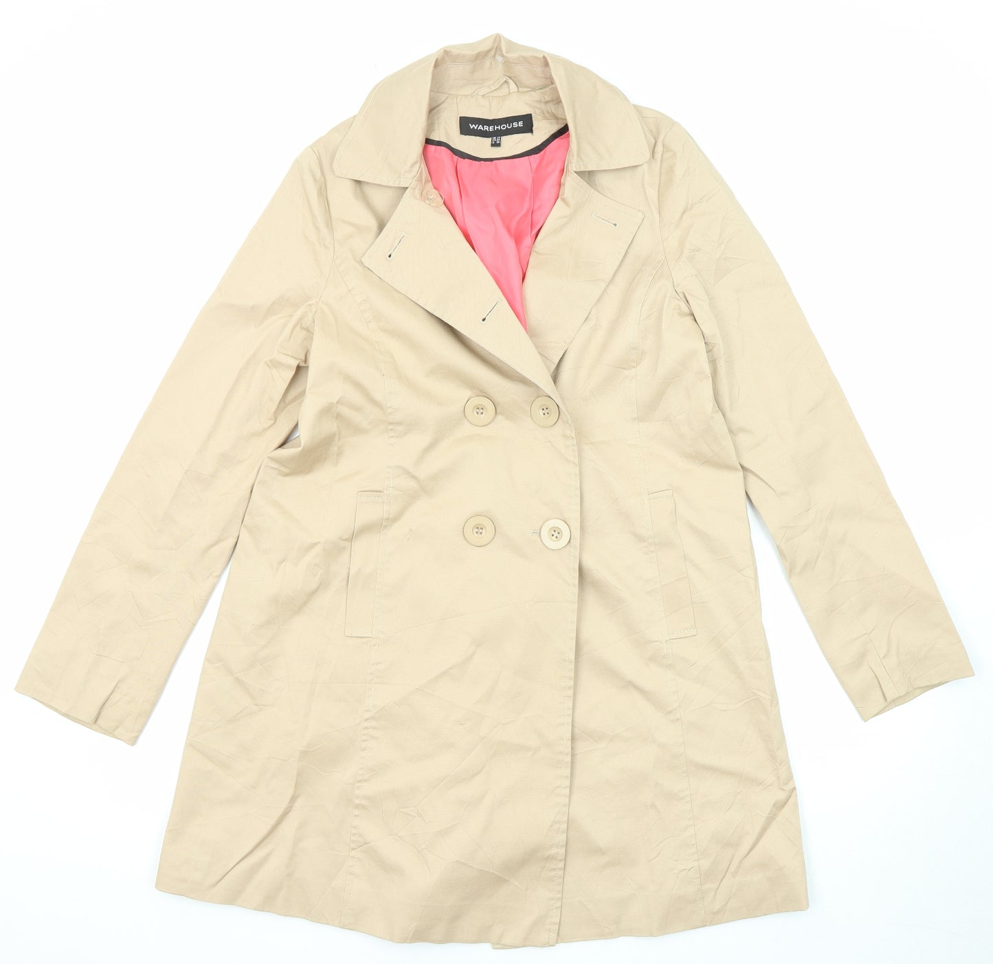 Warehouse Womens Beige Overcoat Coat Size 10 Button