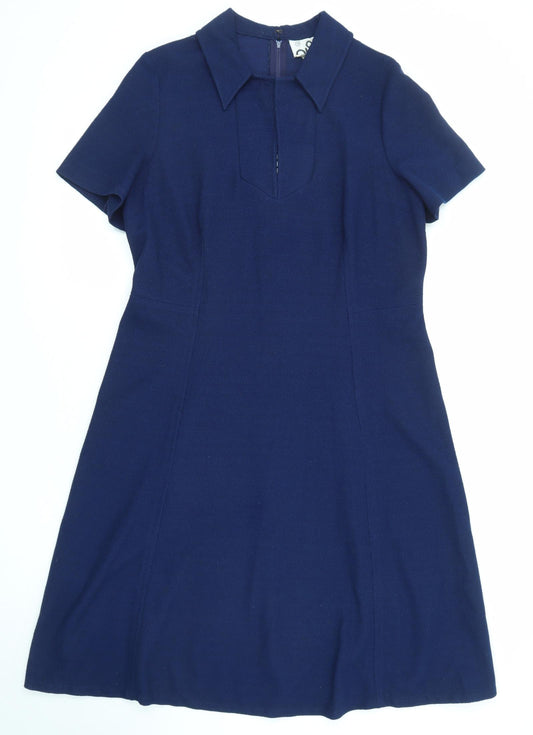Carl Olsen Womens Blue Cotton Shirt Dress Size 20 Collared Zip