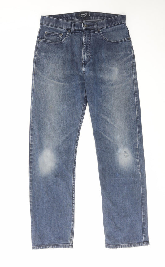 Blue Harbour Mens Blue Cotton Straight Jeans Size 32 in L33 in Regular Zip