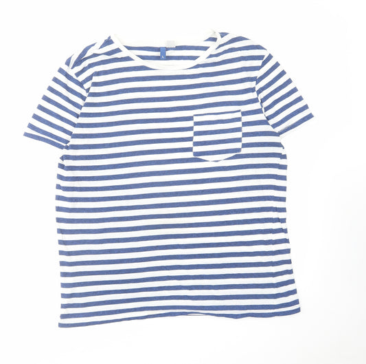 H&M Mens Blue Striped Polyester T-Shirt Size L Round Neck
