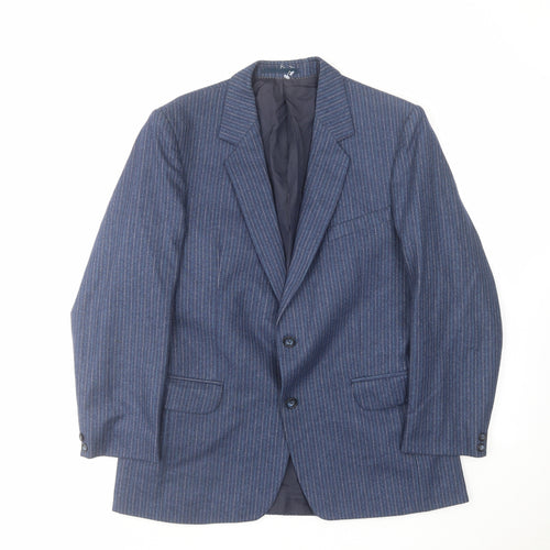 Hector Jones Mens Blue Striped Polyester Jacket Suit Jacket Size 38 Regular