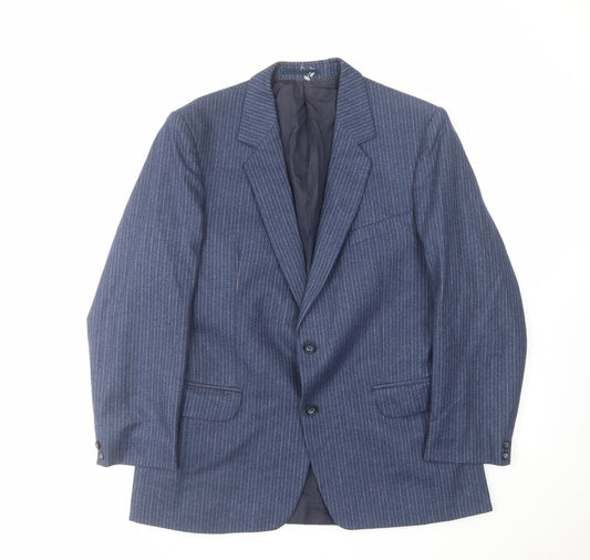 Hector Jones Mens Blue Striped Polyester Jacket Suit Jacket Size 38 Regular