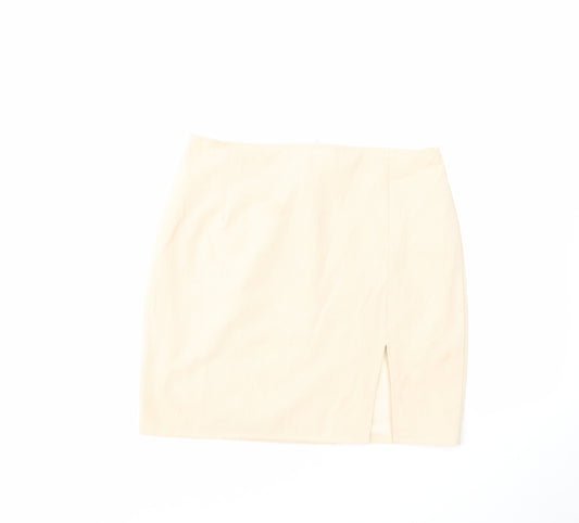 PRETTYLITTLETHING Womens Beige Polyester Mini Skirt Size 10 Zip