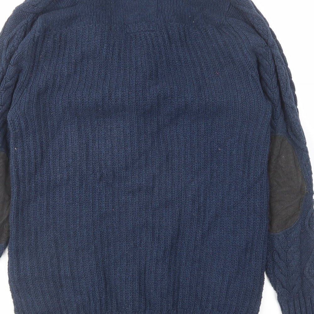 H&M Mens Blue Collared Cotton Cardigan Jumper Size M Long Sleeve