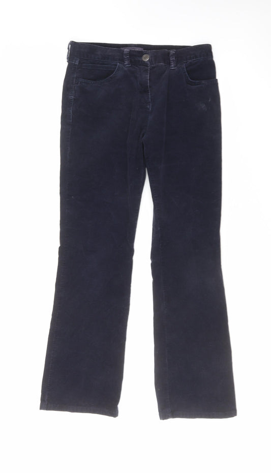 Marks and Spencer Womens Blue Cotton Trousers Size 10 L30 in Regular Zip