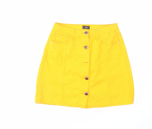 River Island Womens Orange Cotton A-Line Skirt Size 10 Zip