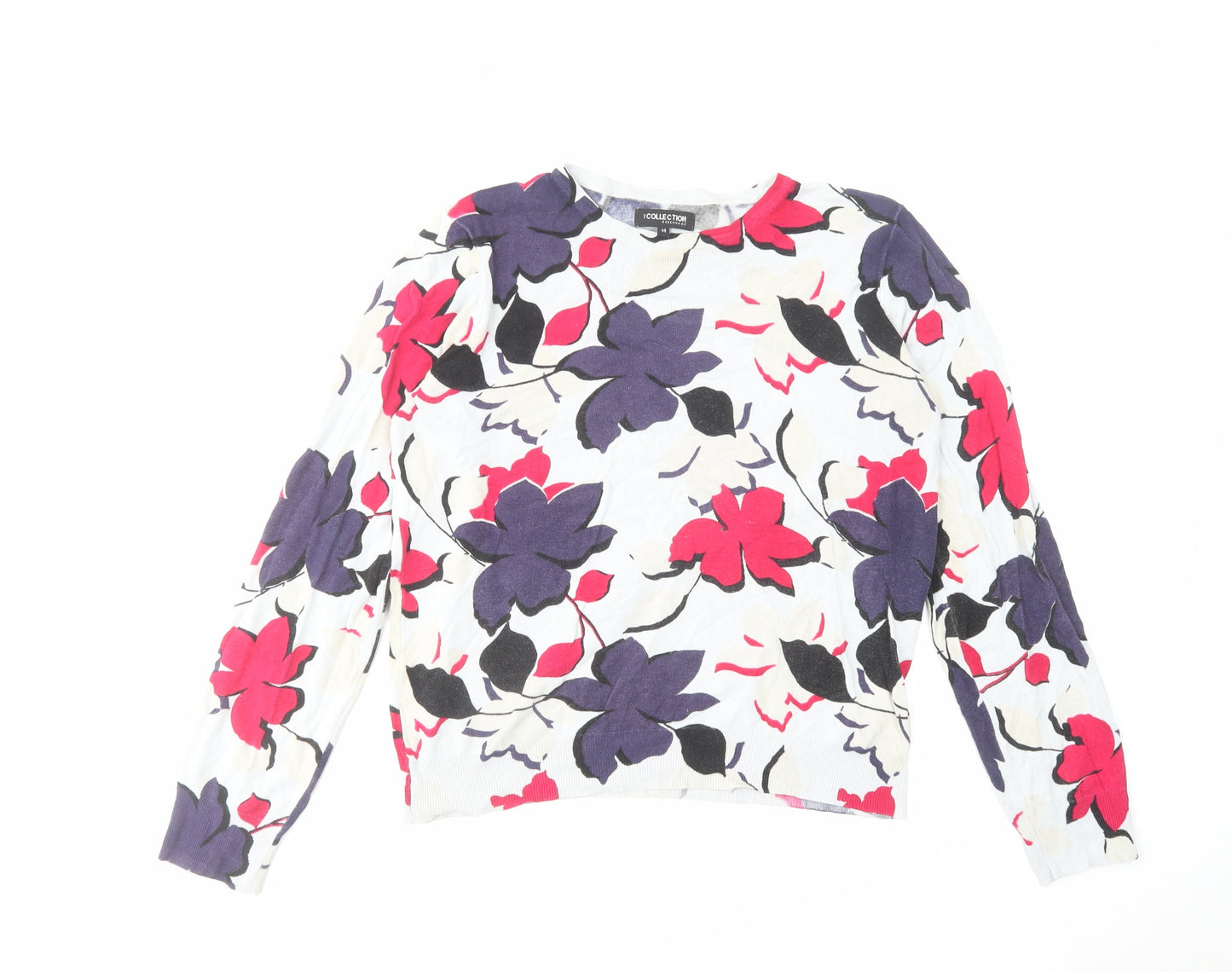 Debenhams Womens Multicoloured Round Neck Floral Viscose Pullover Jumper Size 14