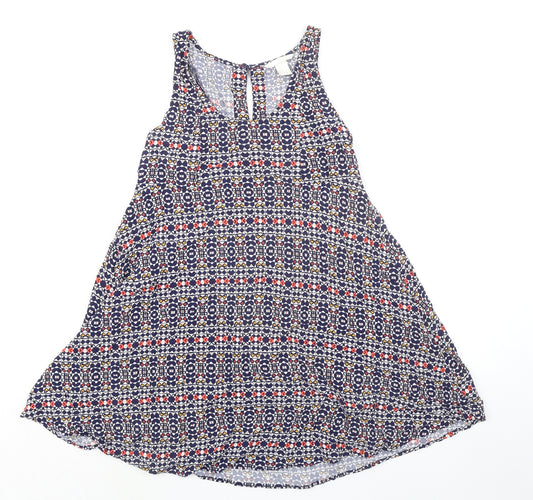 H&M Womens Multicoloured Geometric Viscose Tank Dress Size 4 Scoop Neck Pullover