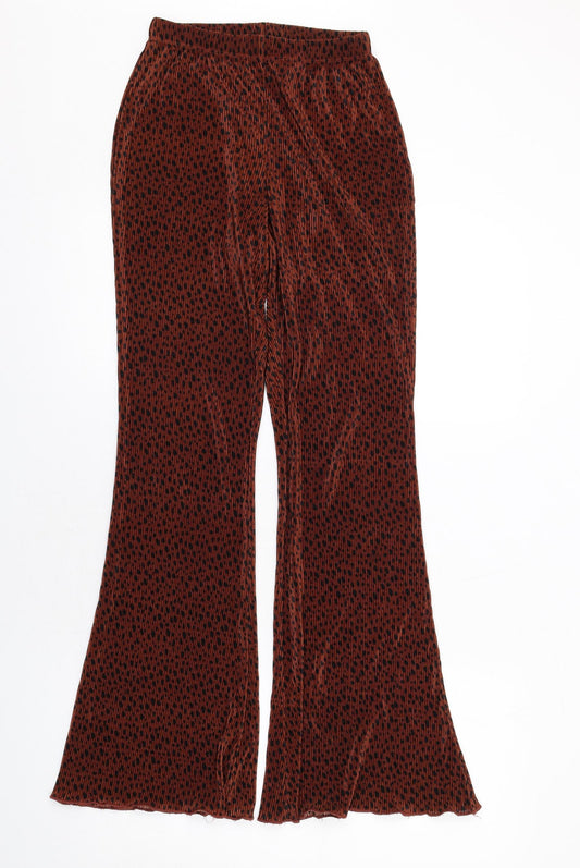 Topshop Womens Brown Animal Print Polyester Trousers Size 8 L32 in Regular - Plisse