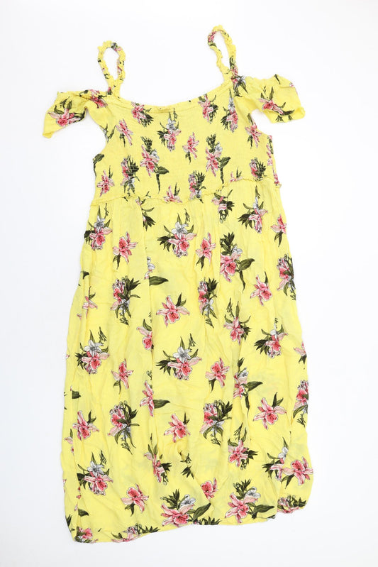 Dorothy Perkins Womens Yellow Floral Viscose A-Line Size 20 Off the Shoulder Pullover