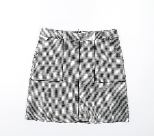 Phase Eight Womens Black Geometric Cotton A-Line Skirt Size 14 Zip