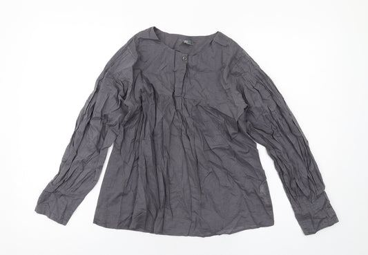 Zara Girls Grey Cotton Basic Blouse Size 11-12 Years Round Neck Button