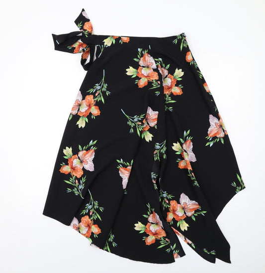 Topshop Womens Black Floral Polyester Swing Skirt Size 6 Zip