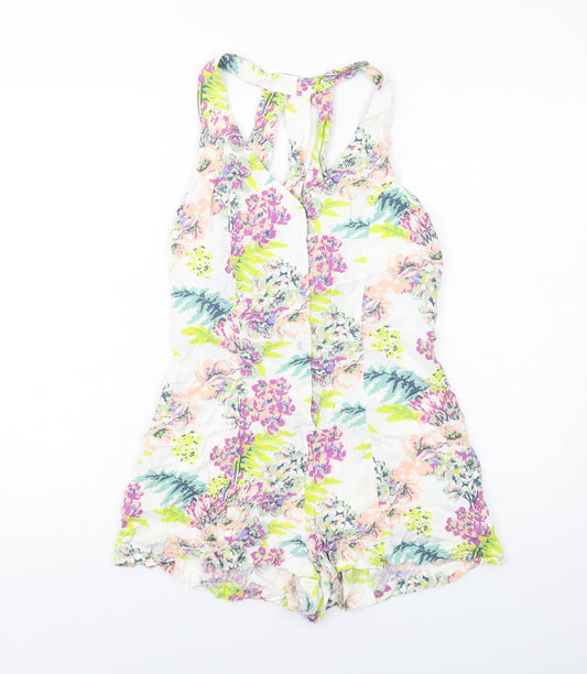 Pins & Needles Womens Multicoloured Floral Viscose Playsuit One-Piece Size S Button