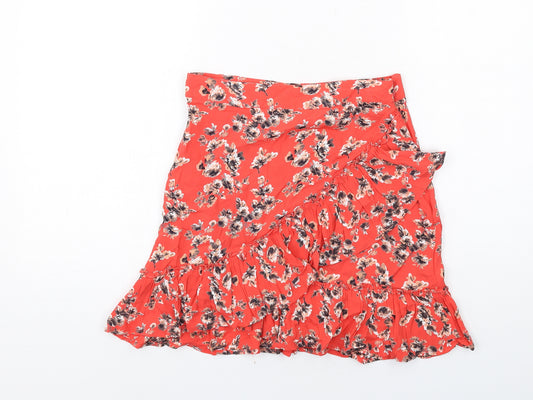 Topshop Womens Red Floral Polyester Swing Skirt Size 8 Zip
