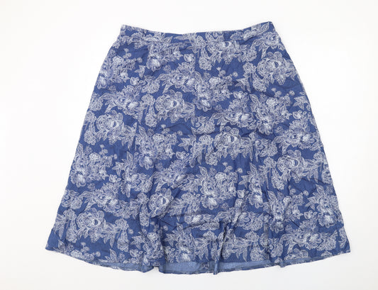 Damart Womens Blue Geometric Cotton Swing Skirt Size 22 Zip