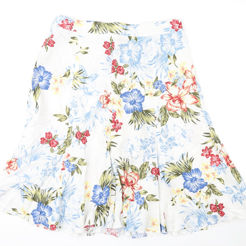 Bonmarché Womens White Floral Linen Swing Skirt Size 16