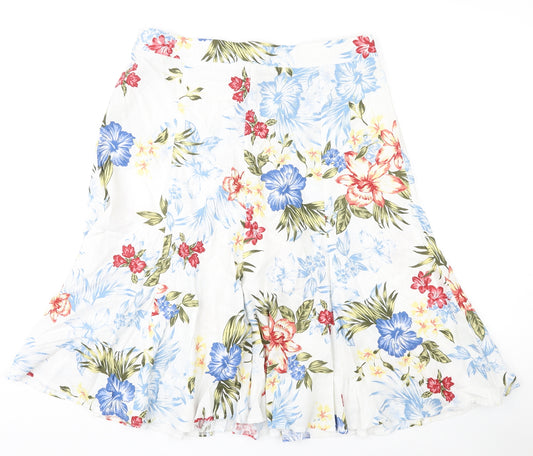 Bonmarché Womens White Floral Linen Swing Skirt Size 16