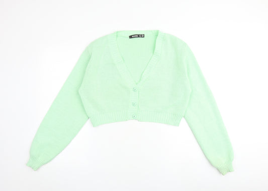 Missguided Womens Green V-Neck Acrylic Cardigan Jumper Size 12