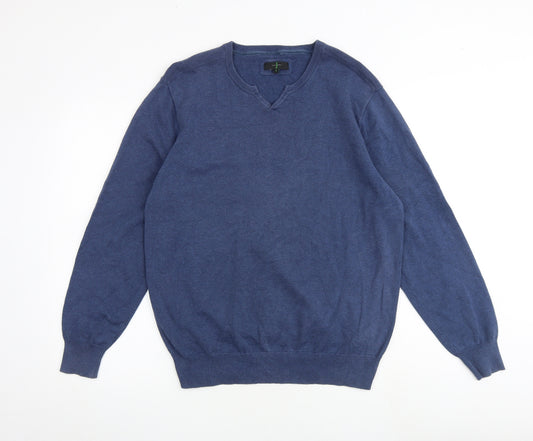 Jasper Conran Mens Blue V-Neck Cotton Pullover Jumper Size L Long Sleeve