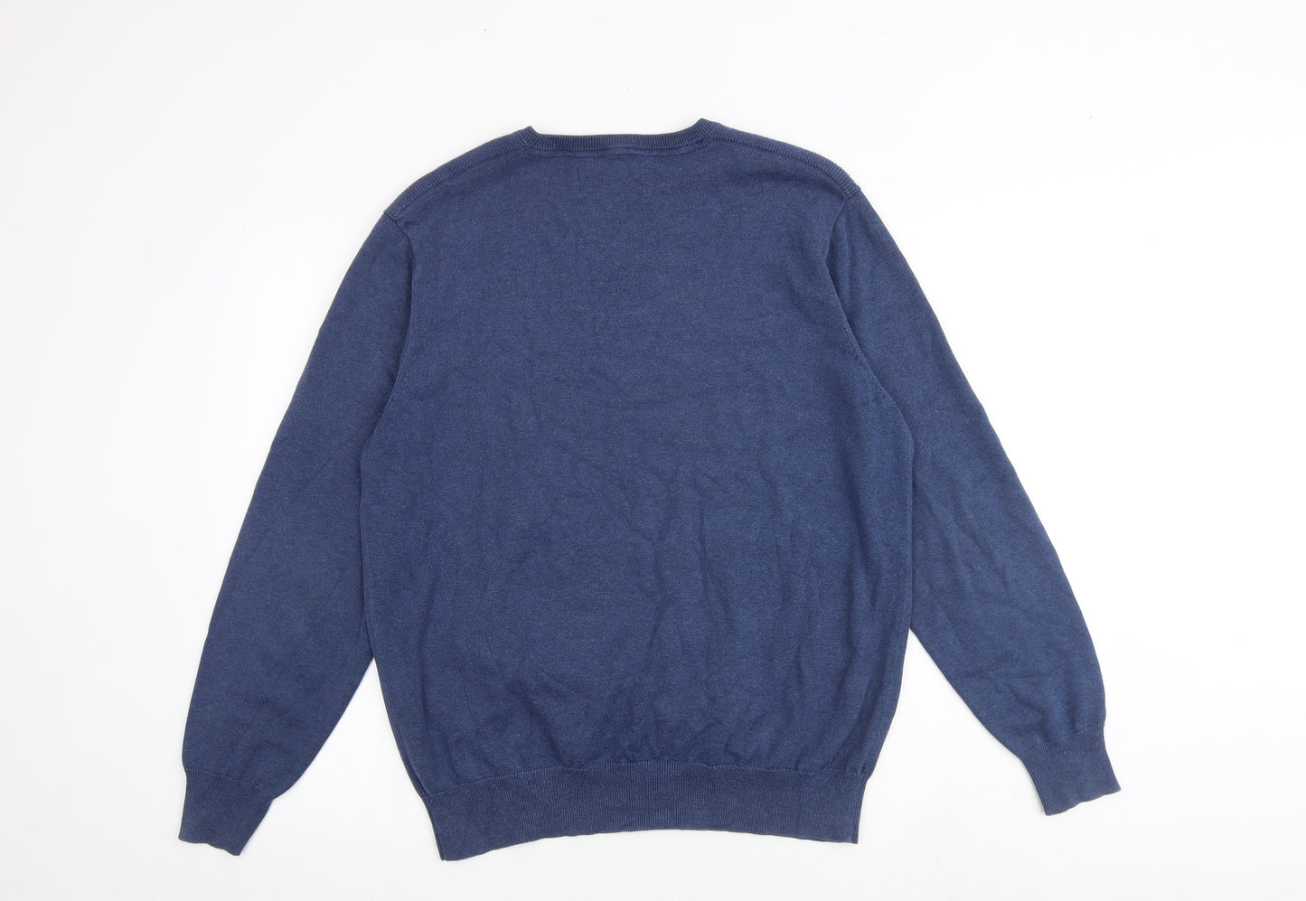 Jasper Conran Mens Blue V-Neck Cotton Pullover Jumper Size L Long Sleeve