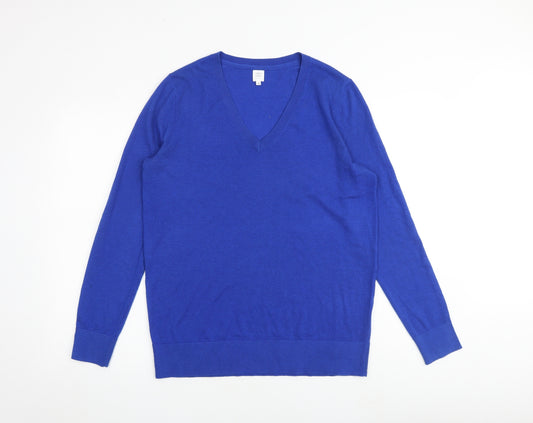John Lewis Womens Blue V-Neck Polyester Pullover Jumper Size 10