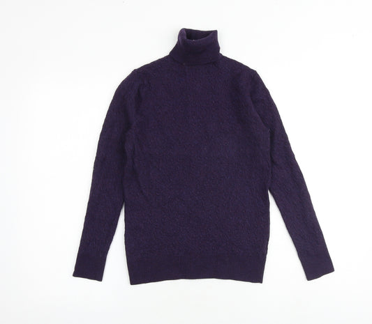 William Hunt Womens Purple Roll Neck 100% Merino Wool Pullover Jumper Size M