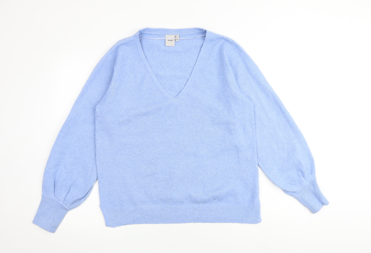 ICHI Womens Blue V-Neck Polyester Pullover Jumper Size M