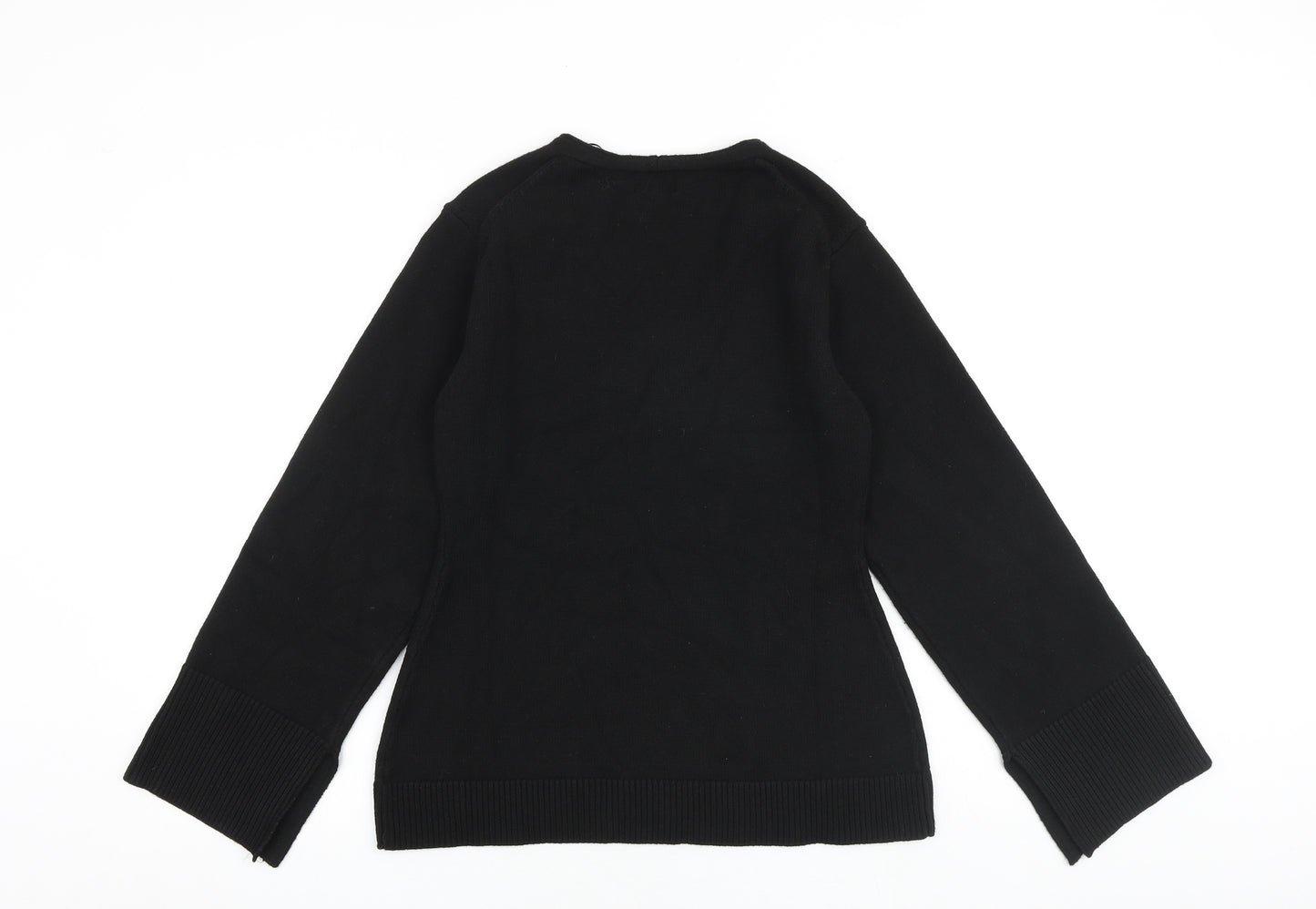 H&M Womens Black V-Neck Polyester Pullover Jumper Size S