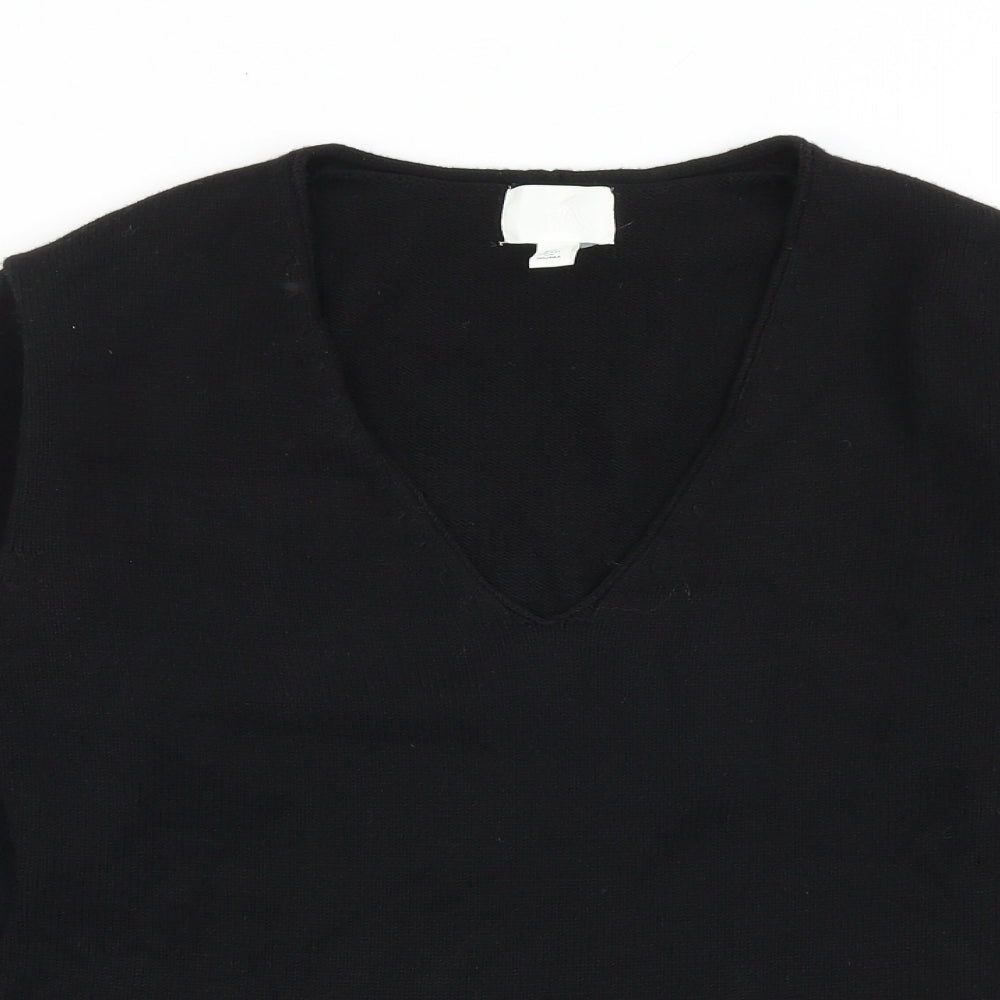 H&M Womens Black V-Neck Polyester Pullover Jumper Size S