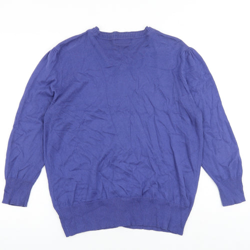 Debenhams Womens Purple Round Neck 100% Cotton Cardigan Jumper Size 18
