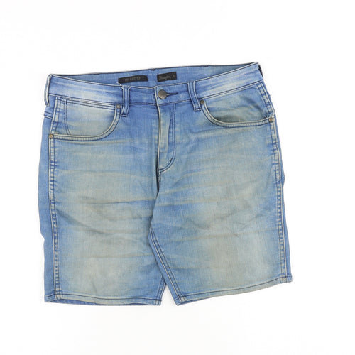 Wrangler Mens Blue Cotton Biker Shorts Size 32 in L8 in Regular Zip
