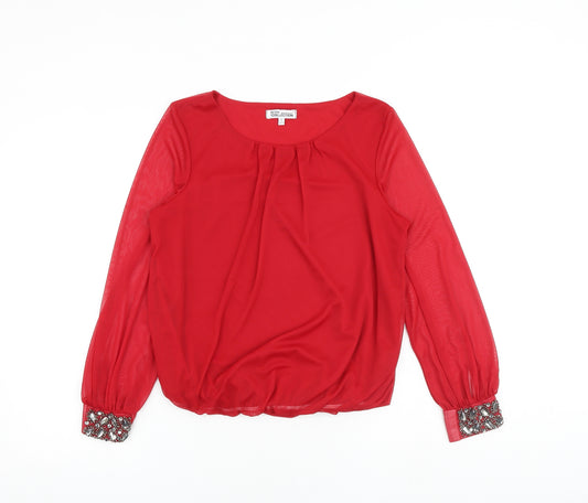 Debenhams Womens Red Polyester Basic Blouse Size 12 Boat Neck - Embellished