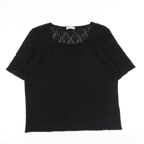 Berkertex Womens Black Round Neck Acrylic Pullover Jumper Size 18 Pullover - Open Knit Diamond Detail Size 18-20
