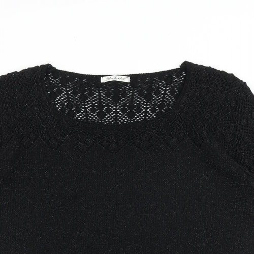 Berkertex Womens Black Round Neck Acrylic Pullover Jumper Size 18 Pullover - Open Knit Diamond Detail Size 18-20