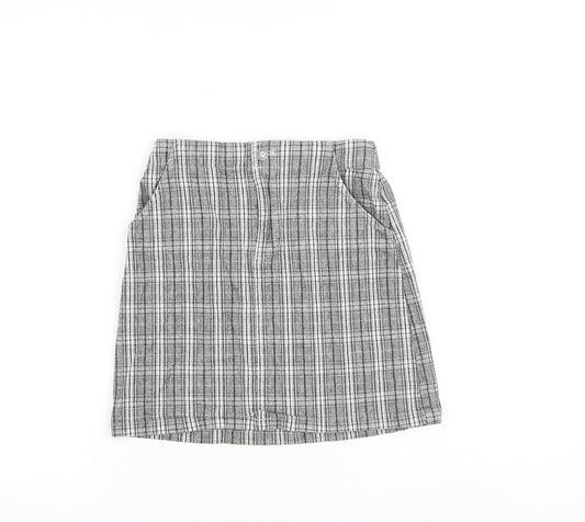 Hollister Womens Grey Plaid Cotton A-Line Skirt Size XS Zip