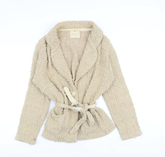 Monsoon Womens Beige Collared Cotton Cardigan Jumper Size 18 - Tie Front
